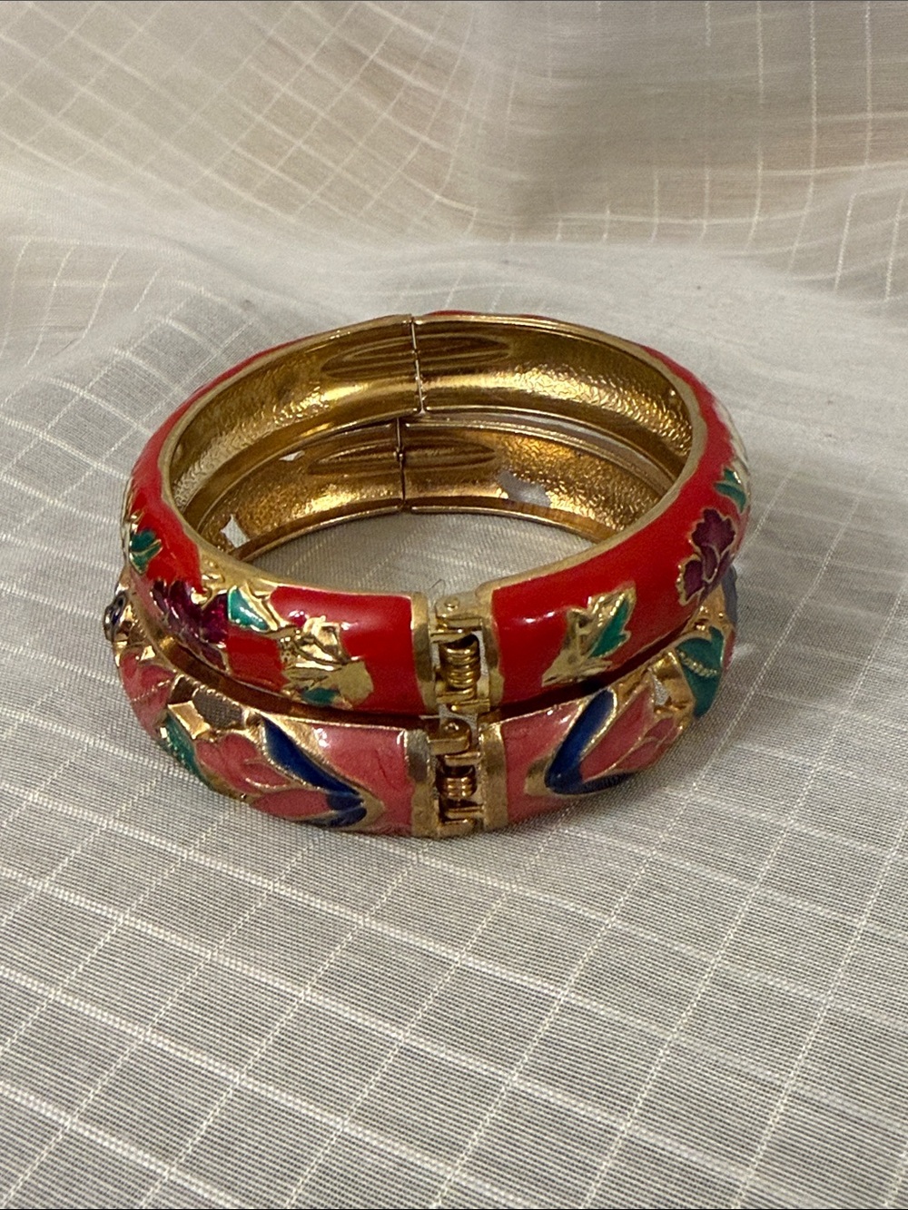Gold-Tone Floral Enamel Bangle Bracelet Pair - Picture 4 of 6